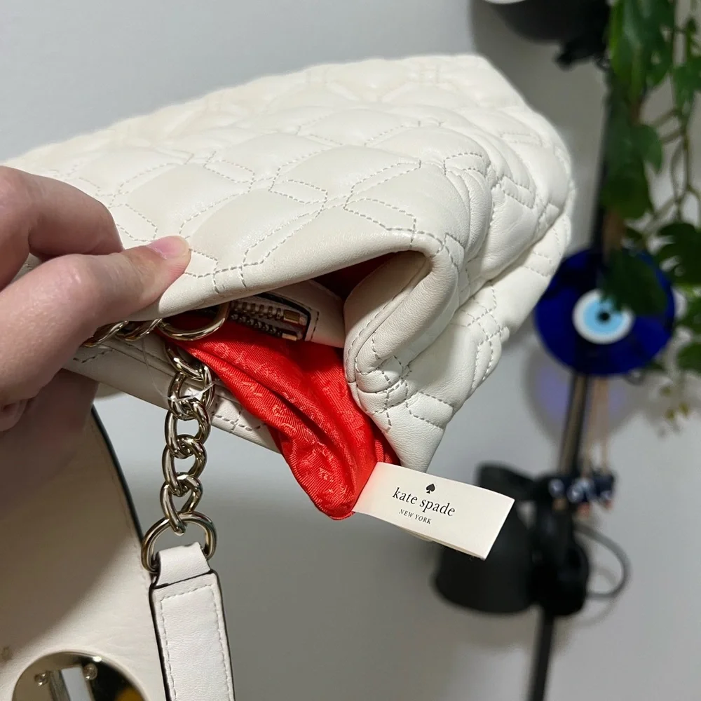 KATE SPADE White & Gold Chain Shoulder Bag